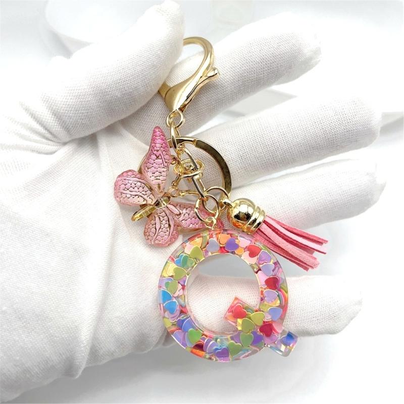 Сладкие Разноцветные Пайетки Сердечки Брелок с Буквой Инициалом Кисточки Подвеска Бабочка Брелок для Женщин Девушек Сумка Кошелек