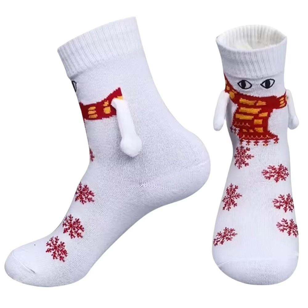 Cartoon Funny Xmas Sock Warm Mid-calf Socks Gifts Magnetic Holding Hands Socks For Women Men