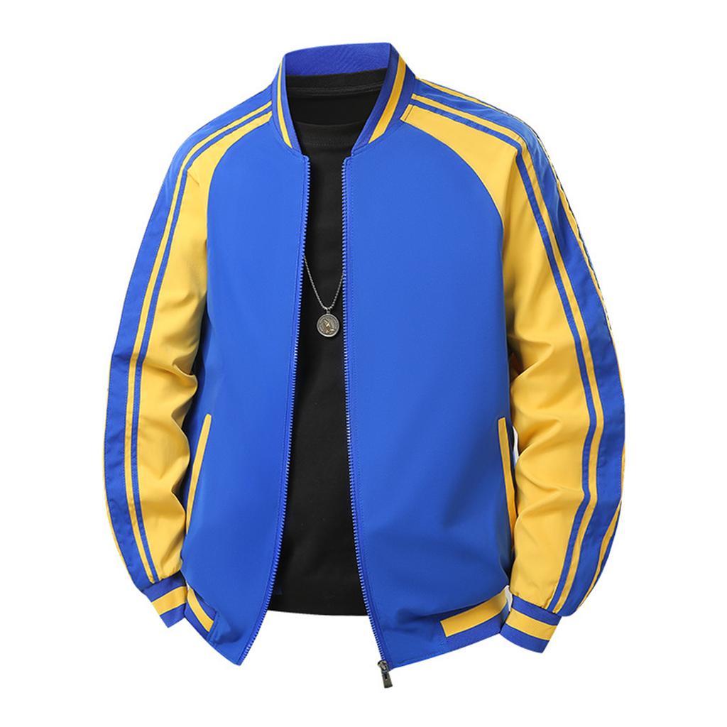 Men's Casual Stand-up Collar Color-blocked Ribbon Men's Casual Jacket Baseball Jacket