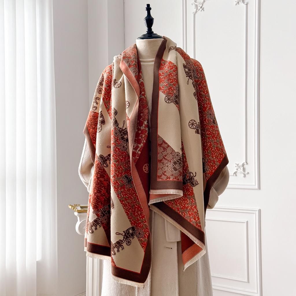 New Luxury Design Winter Two-Sided Cashmere Jacquard Scarves High Quality Women Thicken Wrap Shawl Ladies Wool Pashmina Scarf