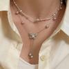 Bead Butterfly Tassel Necklace Light Luxury High Sense Stacking Wear Long Thin Collarbone Chain Necklace