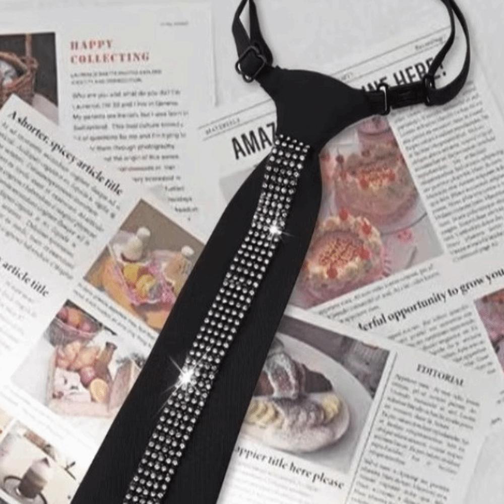 Glitter Business Adjustable Neck Tie Black Pre Tied Neck Tie Punk Lazy Rhinestone Neck Tie Festive