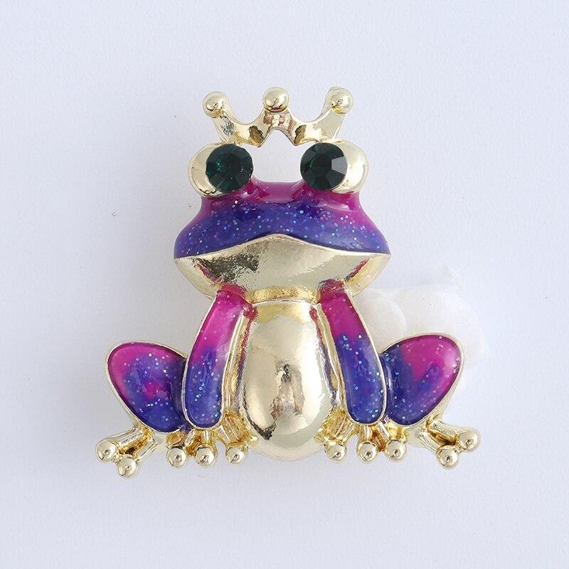 Blucome Fashion Wear Crown Purple Frog Brooch Alloy Pins Women's Brooch for Coat Suit Pins Wedding New Year Gifts