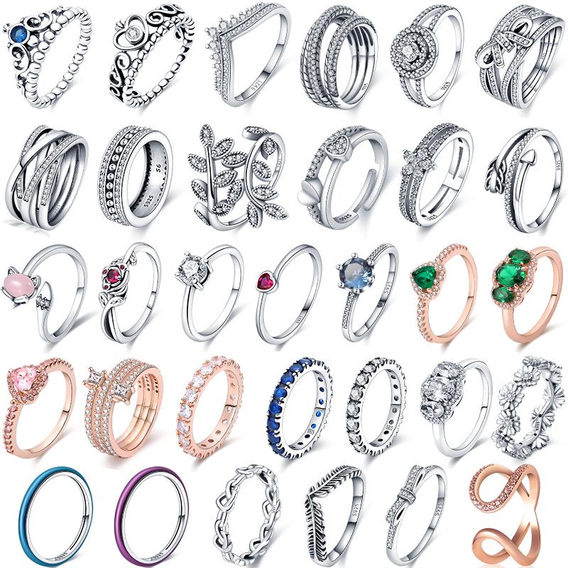 Корона Принцесса Тиара Кольца Сверкающее Сердце Любви оригинальные S925 Кольца для Женщин Обручальные Ювелирные Изделия Юбилейная оптовая продажа