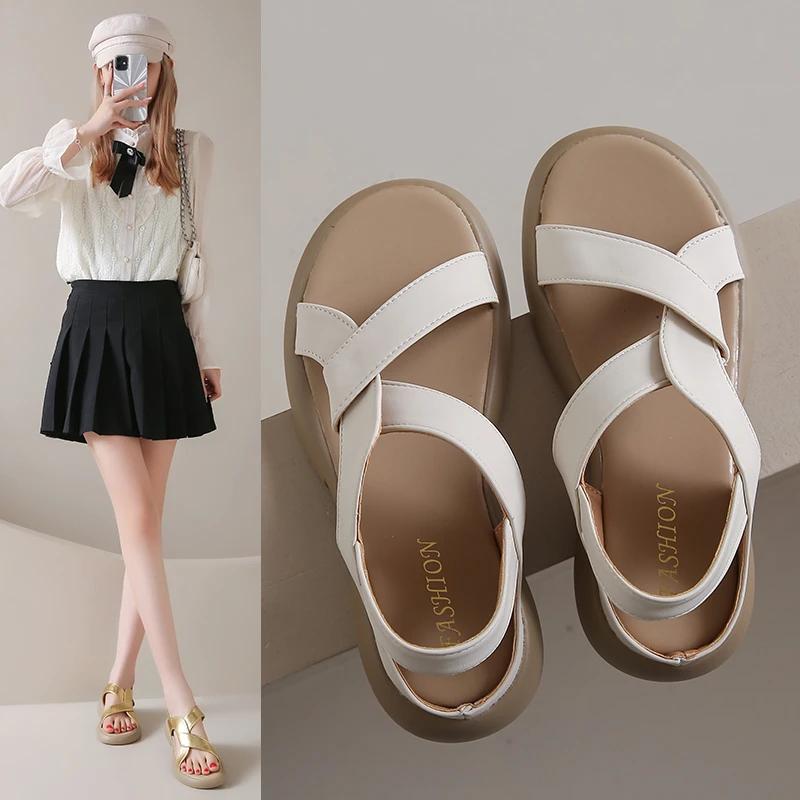 Модные сандалии на платформе женские лето 2024 легкие женские сандалии-клинья с перекрестными ремешками на среднем каблуке сандалии женские нескользящие платформа гладиаторы