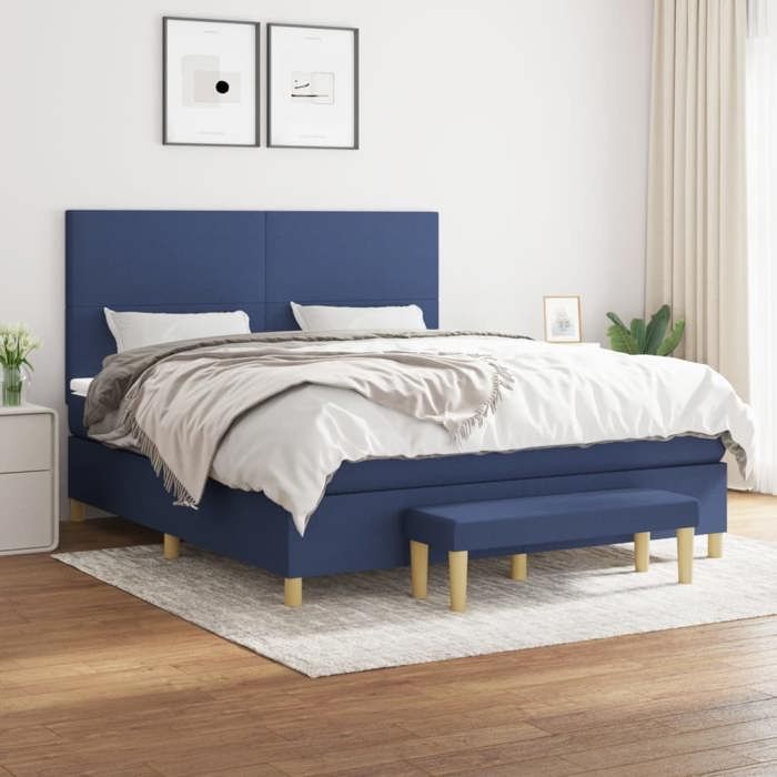Maison Exclusive - Sommier à lattes de lit avec matelas Bleu 180x200 cm Tissu