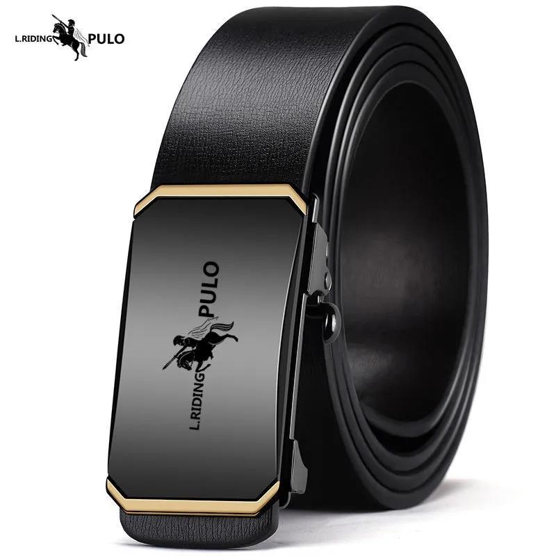 PULO Belt Men's Genuine Leather Automatic Buckle Trouser Belt Casual Personality