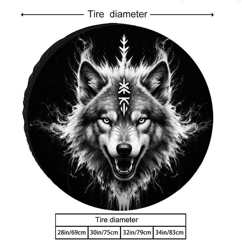 Wolf Head Tire Cover Mysterious Totem Polyester Spare Tire Protector for RV Trailer SUV