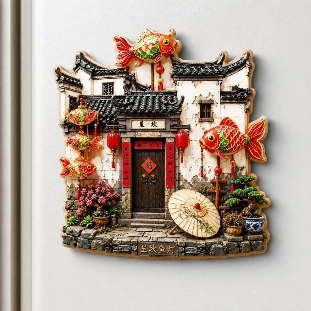 House Refrigerator Magnet Shop Shape Magnetic Sticker Chinese Style Home Decoration Magnet
