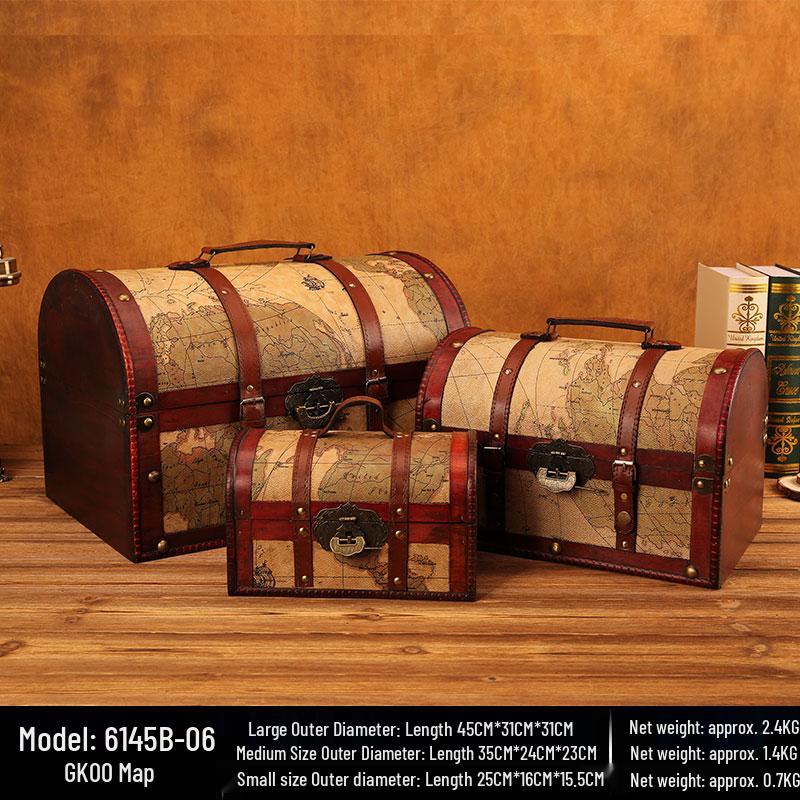 Vintage Lockable Wooden Storage Box - Pirate Prop and Household Organizer