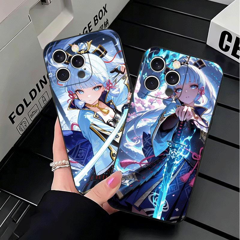 Genshin Impact Камисато Аяка Мягкий чехол для телефона для iPhone 16 16E 17 Air 15 Pro Max 14 Plus 13 Mini 11 12 7 Черная задняя крышка