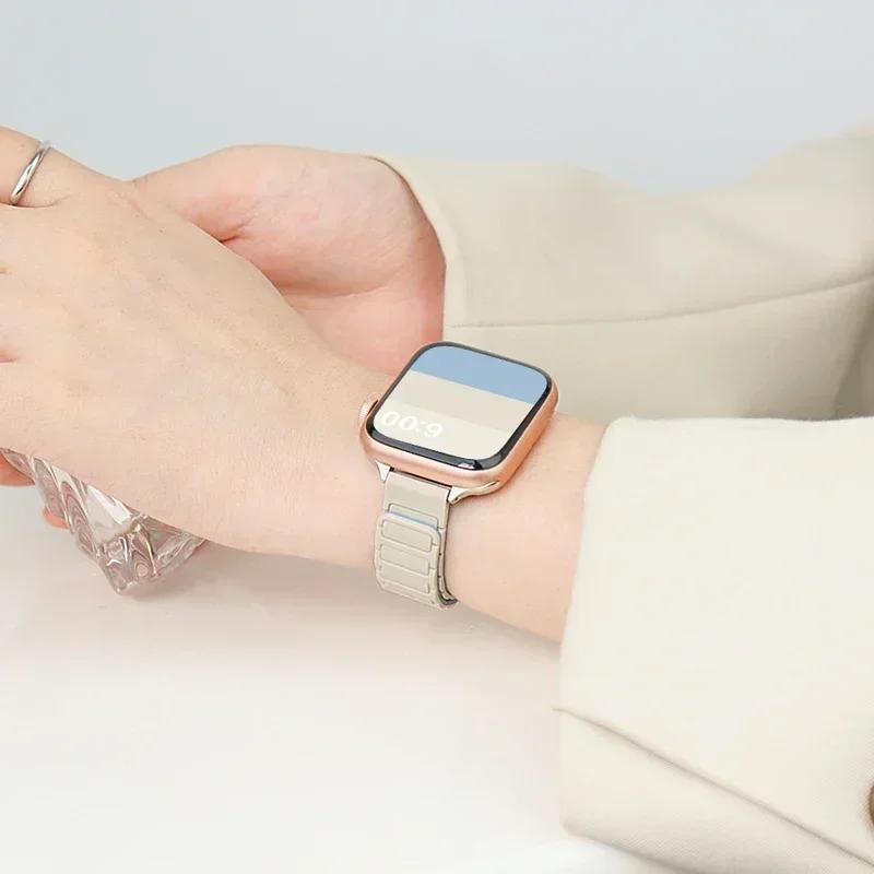 Магнитный силиконовый ремешок-петля для Apple Watch S11 42/46 мм 41 мм 45 мм Тонкие ремешки 44 мм 40 мм 38 мм Браслет iWatch SE 10 9 8 7 6 5 4 Ultra1/2/3 49