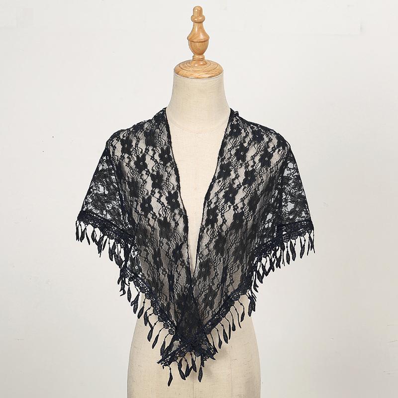 New Women Lace Triangle Scarf Embroidery Fringed Shawl Hot Sale Female Muslim Hijiab Solid Color Triangle Scarf Shawls