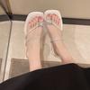 Summer new thick heel slippers women wear rhinestone cool slippers daily versatile toe sandals