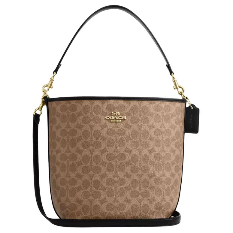 Coach City Bucket 17 Monogram Metal Logo Signature Coated Canvas Tote Shoulder Bag Small Women bags Brown Black CT800-IMQRX