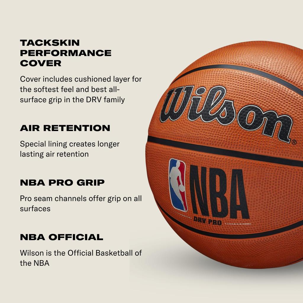 Wilson NBA DRV PRO BSKT Баскетбольный NBA Drive и для улицы (Размер 5, Pro) - Юниорский, Женский, Мужской (Подходящие корты)