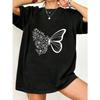 Black Oversized T-Shirt With Floral Butterfly Print For Casual Wear