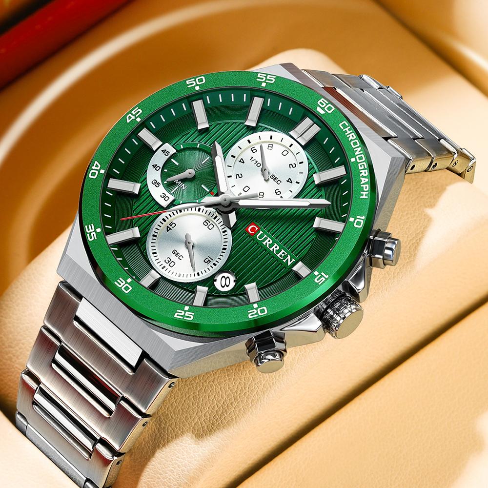 CURREN Спортивно-элегантные мужские часы-хронограф с циферблатом 43 мм и браслетом из нержавеющей стали, люминесцентными стрелками, кварцевые наручные часы для мужчин