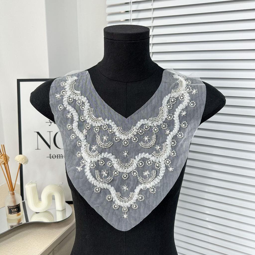 Embroidery Beaded Collar With Decorative Women'S Clothing, Lace Three-Dimensional Placket Front Collar Accessories Neckline