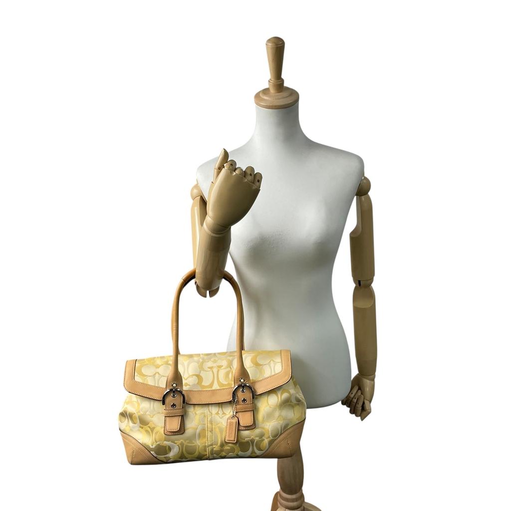 Used COACHHandbag yellow/Brown Canvas/leather Women