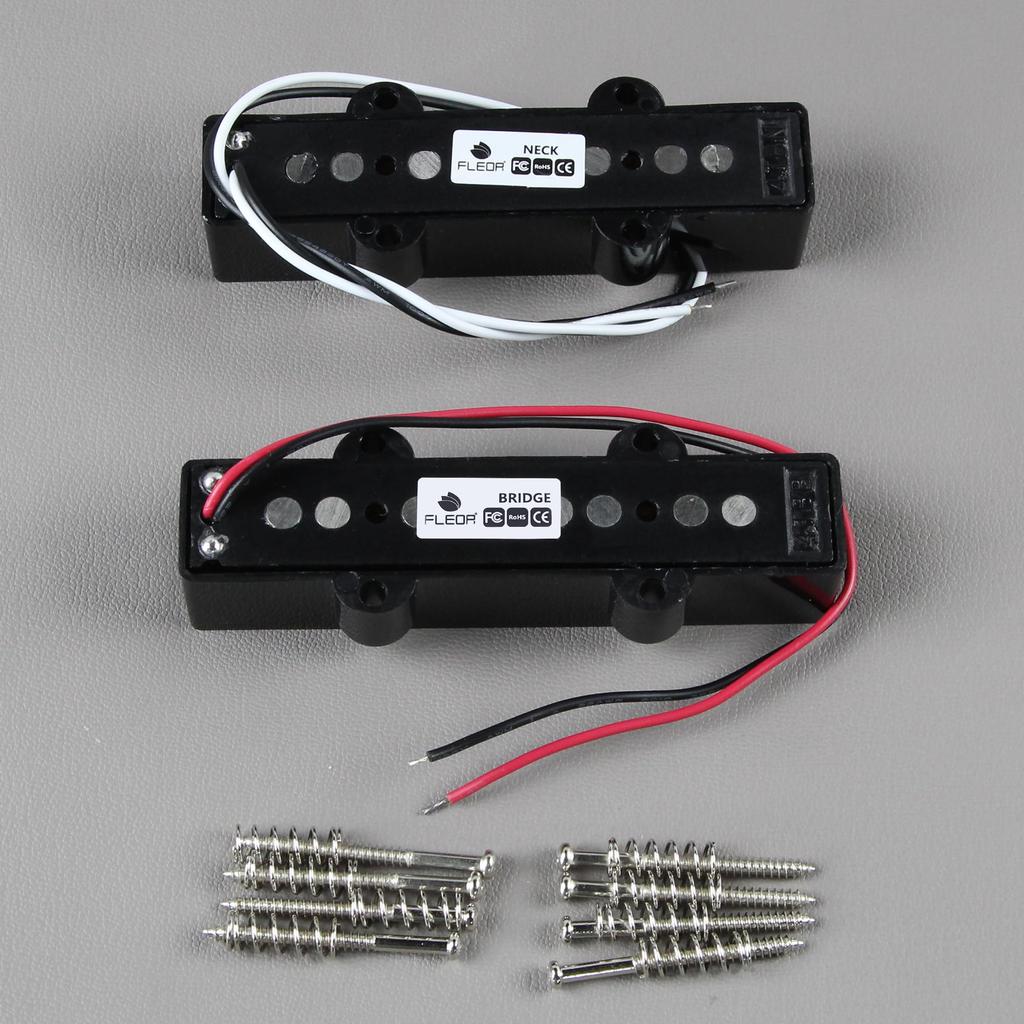 FLEOR Alnico 5 Открытый звукосниматель J Bass для грифа + комплект звукоснимателей для бриджа Подходит для 4-струнной электрической бас-гитары