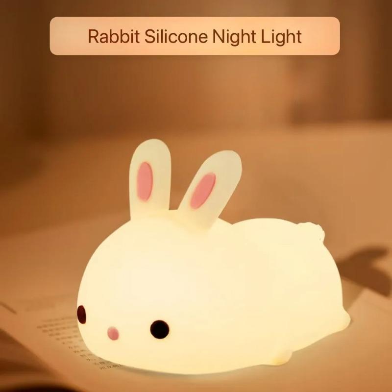LED Rabbit Silicone Night Light Rechargeable Soft Light Kids Birthday Gift Sleep Companionship Night Light Bedroom Decoration