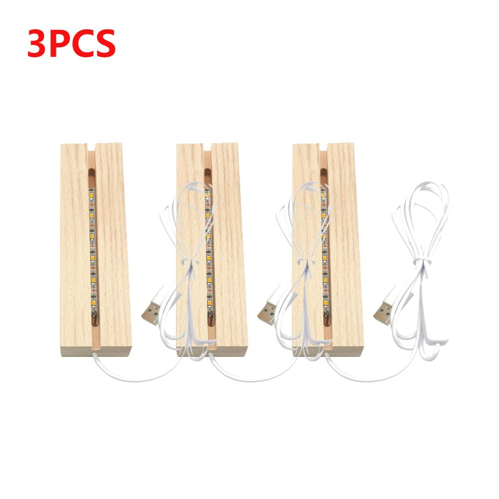 1-10pcs Rectangle Solid Wooden LED Base Strip Luminous Base USB Lighted Stand for Resin Letter Lamp Glass Resin Art