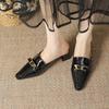 Baotou Half Slippers Women's 2025 New Summer Wear Niche Design Thick Heel Square Head Patent Leather Muller Shoes Sandals