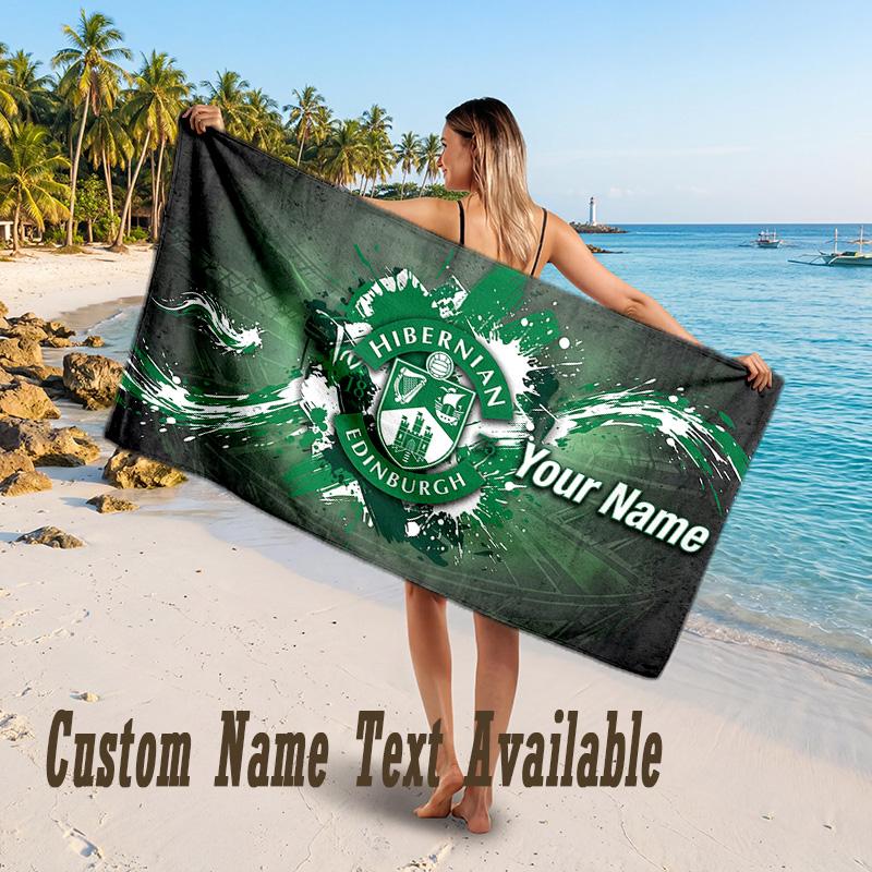 Hibernian FC Design Beach Towel Custom Text Large Towel for Beach Vacation