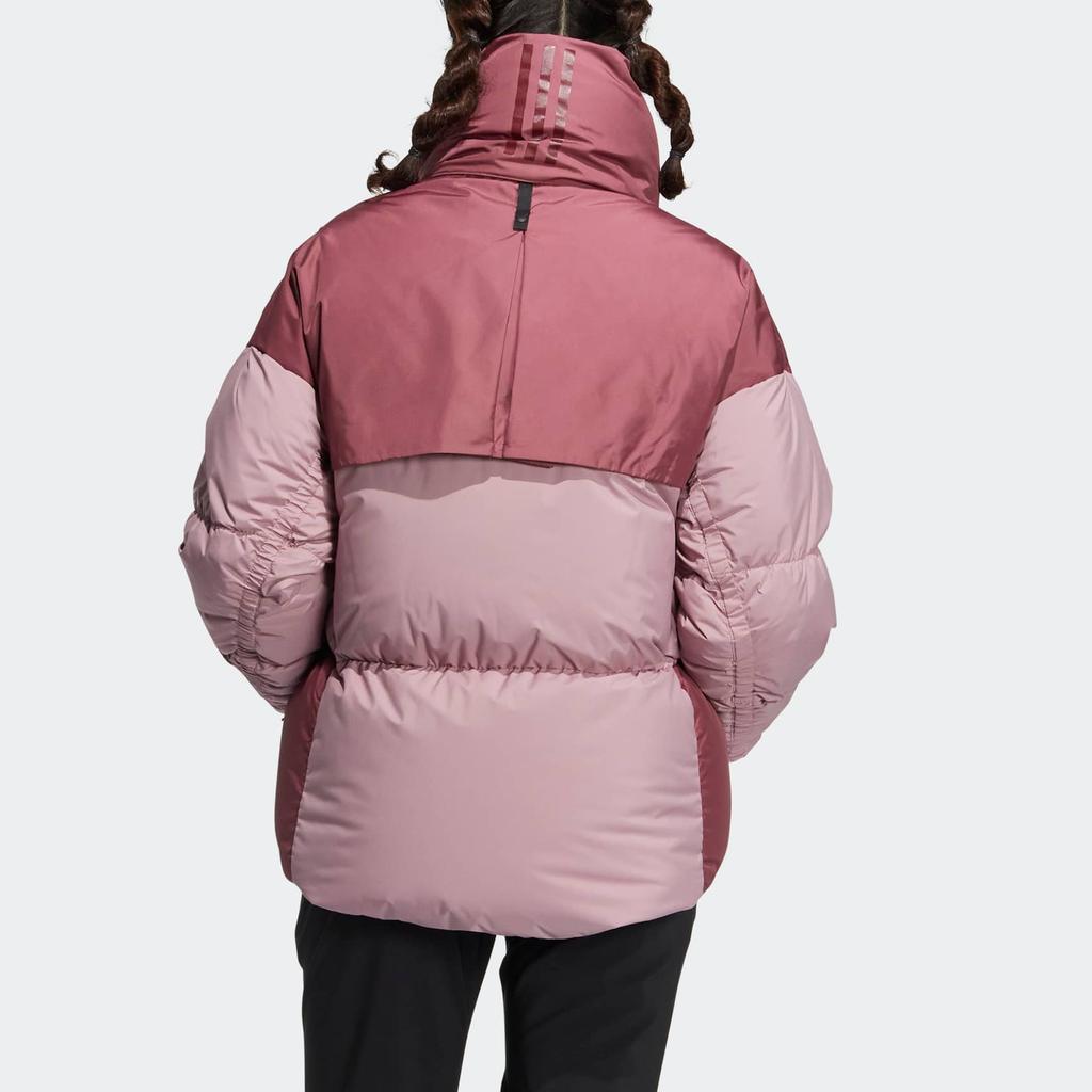 adidas Куртка Terrex W Puff Gd с принтом логотипа, застежкой-молнией, воротником-стойкой, капюшоном, легкая пуховая куртка для женщин, розовая HN1998