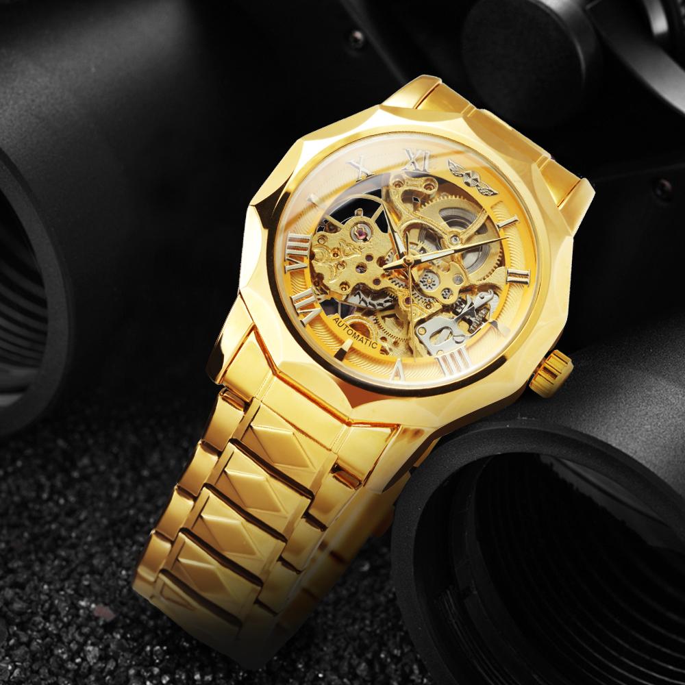 WINNER Luxury Brand Mens Watches Retro Skeleton Automatic Mechanical Watch for Men Stainless Steel Strap Business Wristwatches