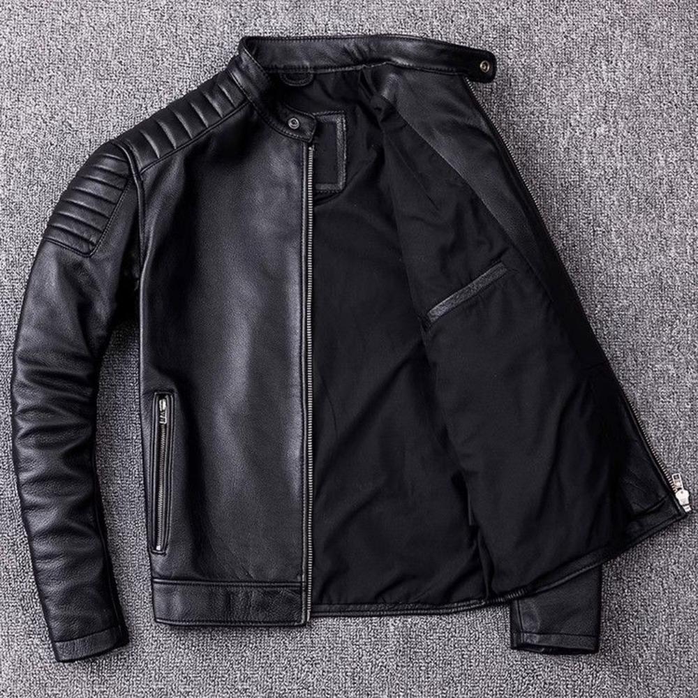 Cowhide Leather Jacket Men's Short Stand-up Collar Locomotive Clothing Leather Jacket Large Size Slim-fit Versatile Jacket