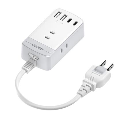 Mscien Короткий удлинитель 20 см с выключателем, Сетевой фильтр с USB-розеткой, 3 розетки переменного тока (2 USB-C, 2 USB-A), Защита от перенапряжения, Компактный, Стильный, Белый.