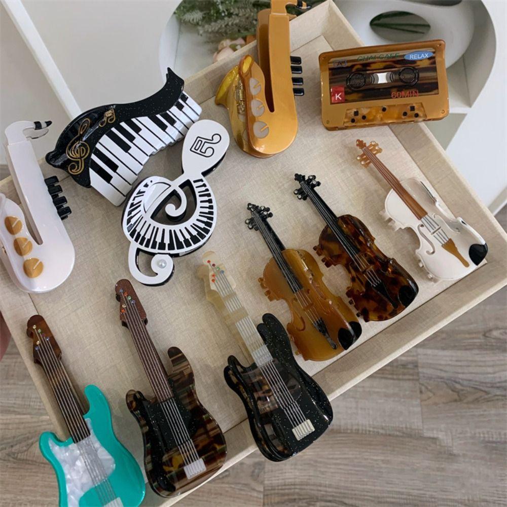 Piano Acetate Guitar Hair Claw Acetic Acid Big Shark Clip Creative Music Hair Clip  Daily