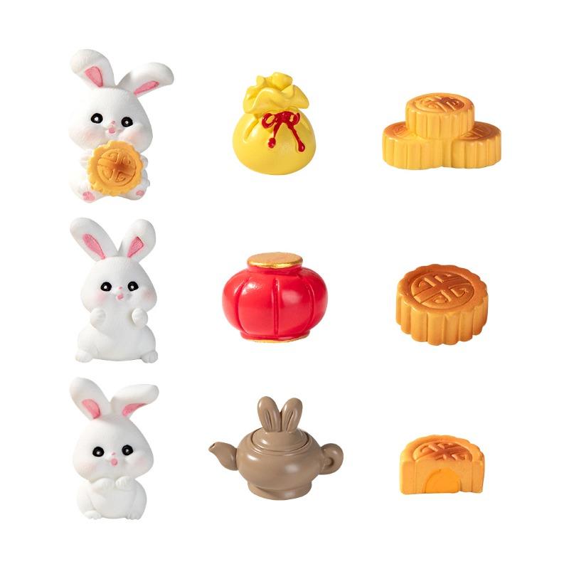 Mid-Autumn Festival Jade Rabbit Mooncakes Cute Animal Figurines Decorative Accessories, Resin Handicrafts and Small Ornaments
