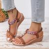 Women Shoes Summer Flat Wedge Rhinestone Elastic Back Strap Gladiator Sandals Woman Comfortable Non Slip Beach Women Sandals