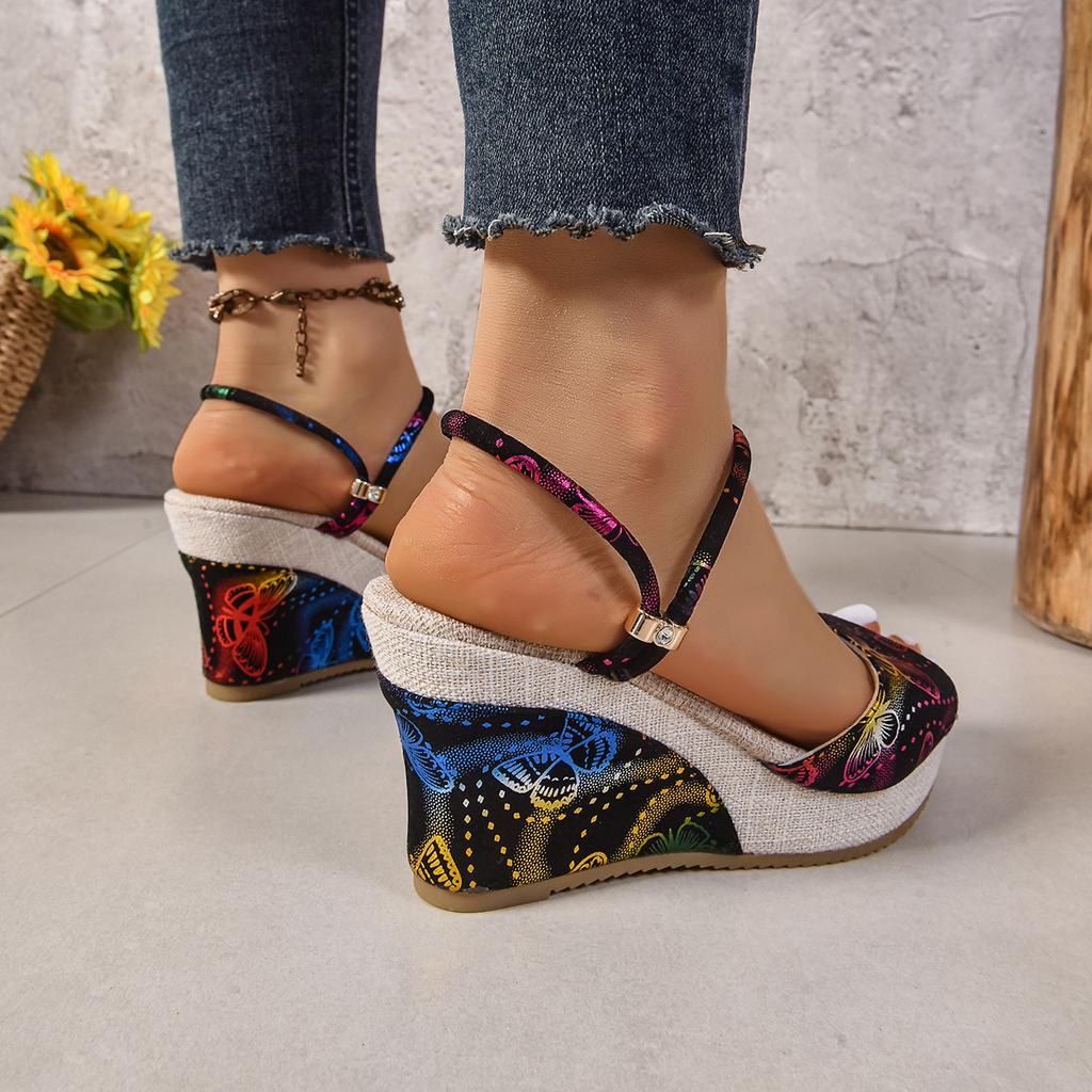 Женские босоножки на танкетке Новые летние повседневные туфли на платформе Женские босоножки на высоком каблуке с открытым носком Женские сандалии Sandalias De Mujer