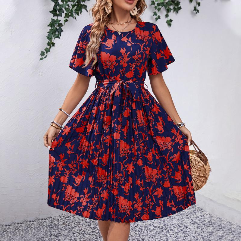 Summer Women's Dress Floral Pattern Printed Short Sleeve Dresses