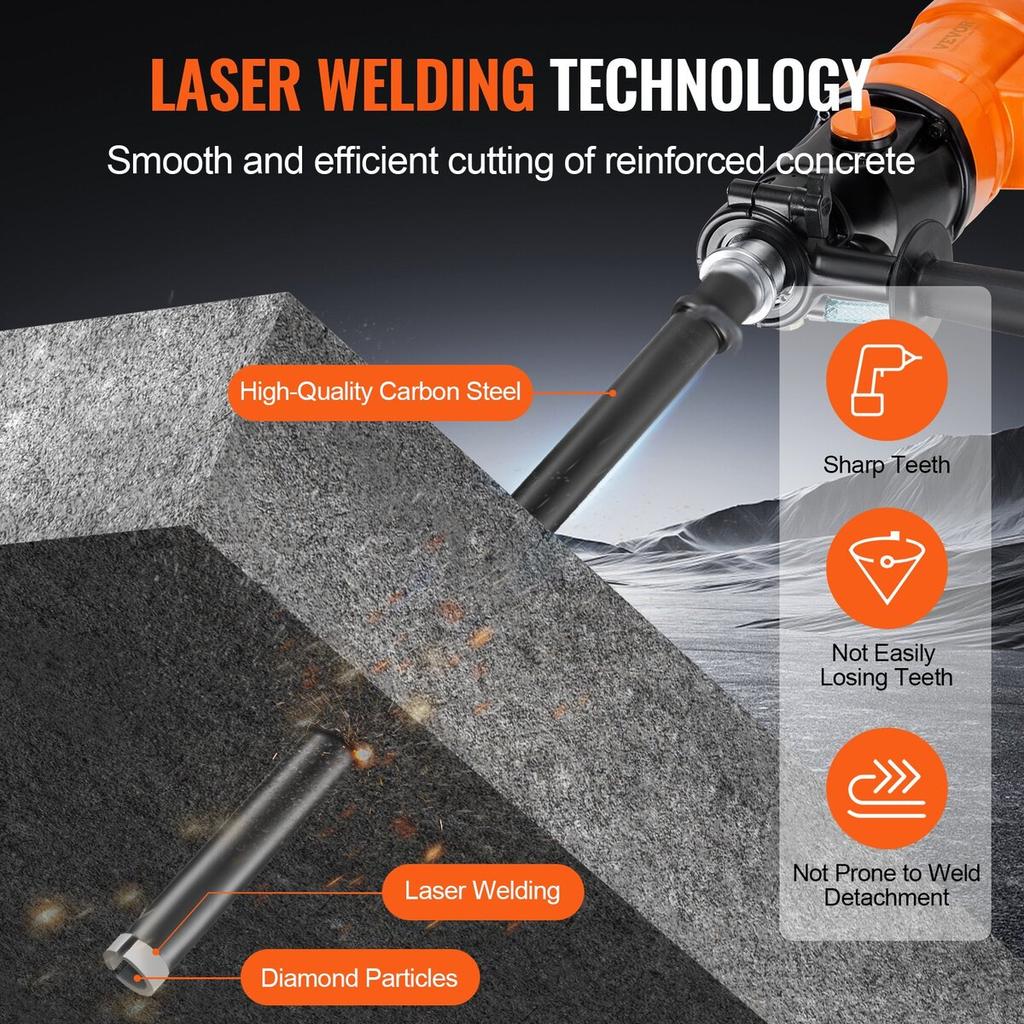 Core Drill Bit, 1" Wet Diamond Core Drill Bits, 14" Drilling Depth Concrete Core Drill Bit, 5/8"-11 Inner Thread, Laser Welding, Diamond Wet Coring