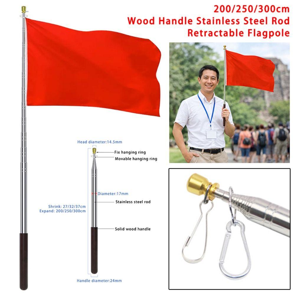 Solid Wood Handle Tour Guide Flag Pole Retractable Teaching Pointer Flagpole Teaching Tool