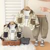 Детский осенне-зимний комплект для мальчиков, Стильная футболка с надписью, универсальные повседневные брюки с длинным рукавом, Модный комплект из трех предметов