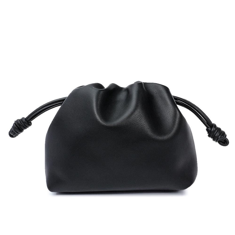 Soft Leather Fold Bag Cowhide Bag Bag Bucket Bag Drawstring Cloud Bag Single Shoulder Crossbody Bag Hand Holding Women's Bag