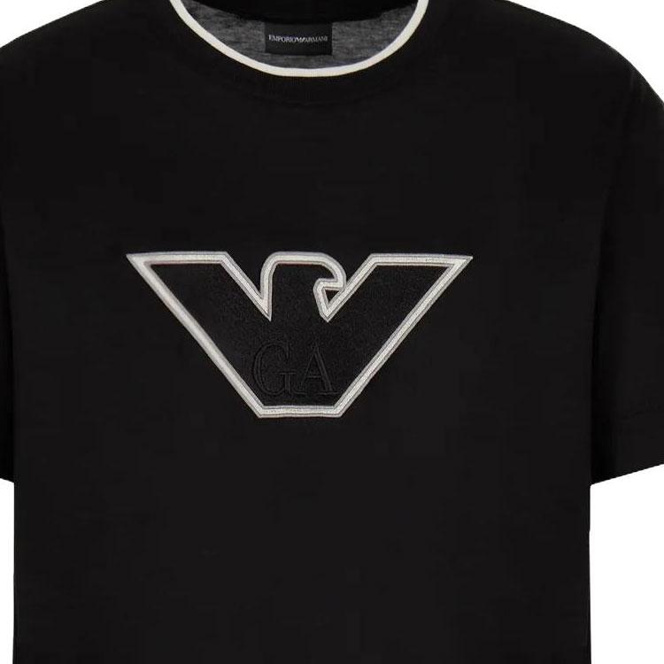 Emporio Armani Мужской топ-футболка SS23, облегающий, однотонный, с круглым вырезом, короткий рукав, черный 6R1T721-JUVZ1-00A2