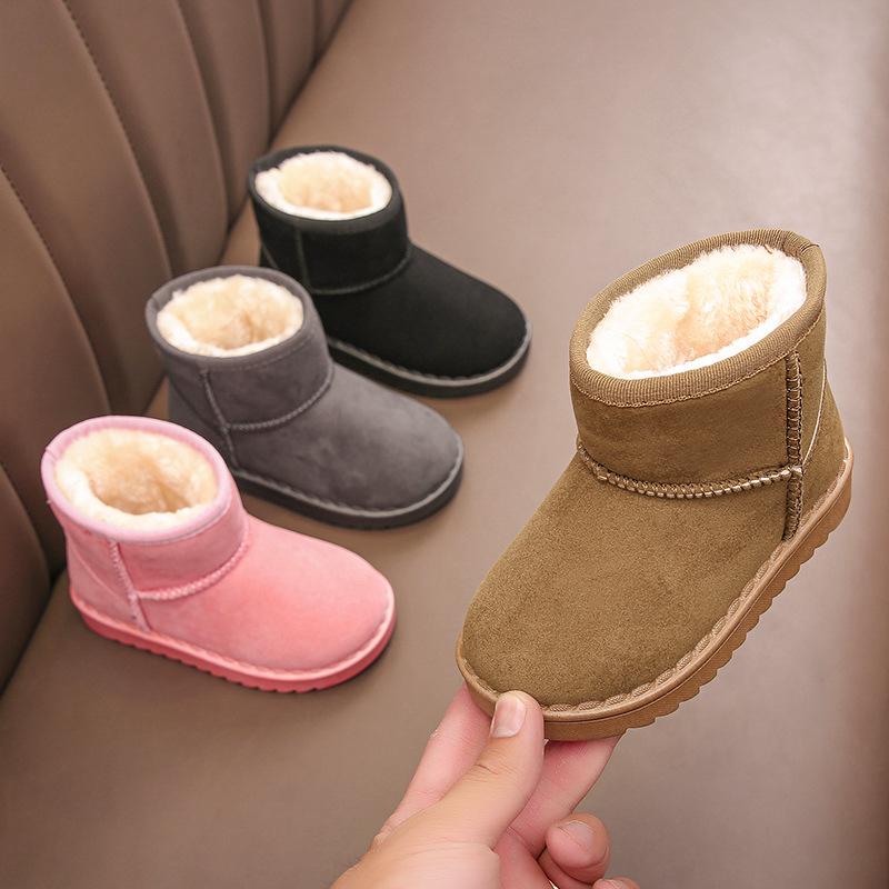 Kids' 2024 Winter Snow Boots - New Style Suede Short Boots for Boys and Girls, Plus Velvet Lined for Warmth