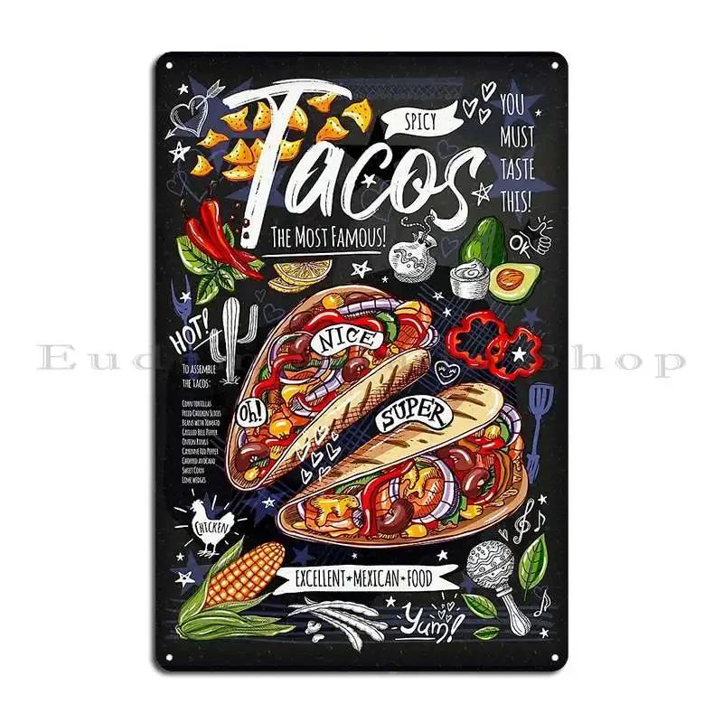 Food Poster Food Mexican Nachos Burritos Tacos Snack Metal Plaque Poster Character Wall Decor Cave Living Room Tin Sign Poster