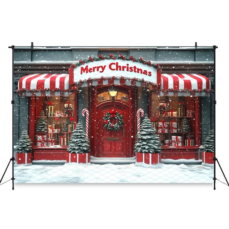 Mocsicka Christmas Photography Backgrounds Winter Snow Decor Photo Backdrops Xmas Tree Candy Store House Pattern Shooting Banner