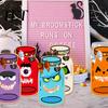 Handmade Craft Decorative Props 9 Pcs Halloween Mason Jar Candy Bags with Cards, Trick or Treat Pumpkin Skeleton Vampire Holder Card, Classroom Goodie