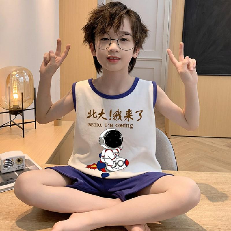 Boys Cotton Sleeveless Pajama Set Lightweight Sleepwear Kids 8-14 Years Home Outfit
