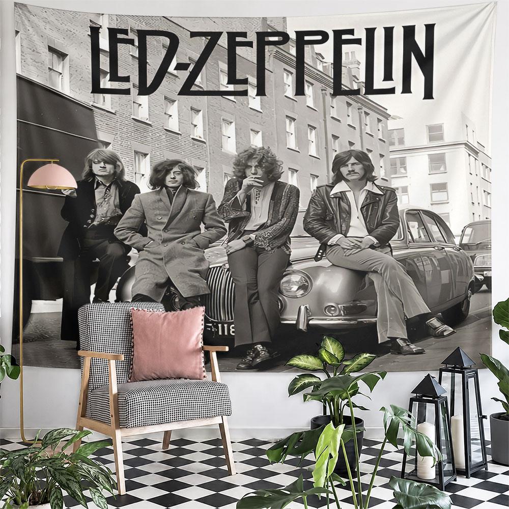Led Zeppelin Band Photo Tapestry Wall Hanging Retro Rock Music Decor for Bedroom Music Room Man Cave Gift