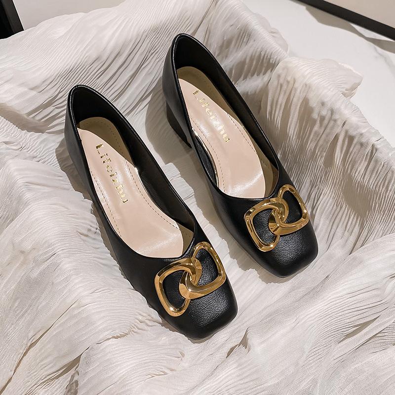 Spring Summer Shoes for Women Fashion Pumps New OL Chunky Heels High Heels Shoes Ladies Leather Boat Shoes 35-43